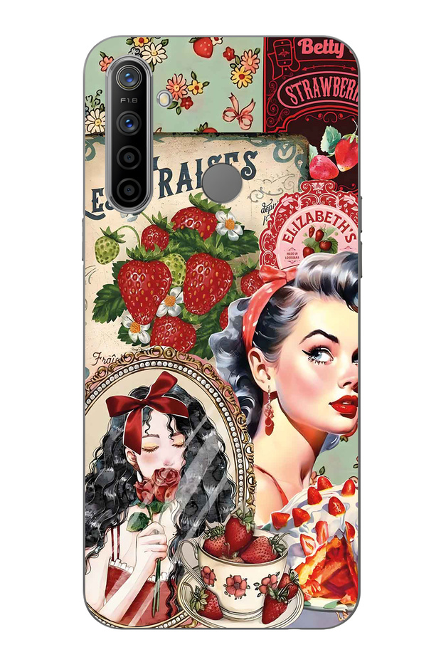 Realme 5I / 6I / C3 Compatible Retro Women's Collage Patterned Transparent Phone Case