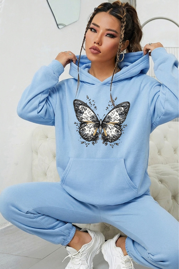 Unisex Pattern Butterfly Printed Oversize Hoodie Hooded Sweatshirt