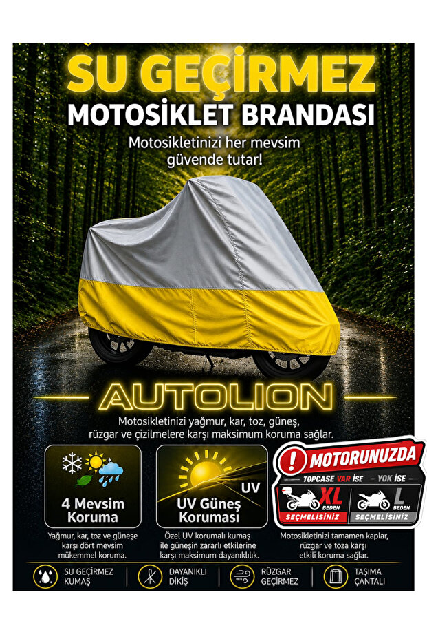 Yuki Solid Compatible (Grey-Yellow) Motorcycle Cover, Waterproof Uv-Resistant Motor Cover with Connection Clips and Carrying Bag.