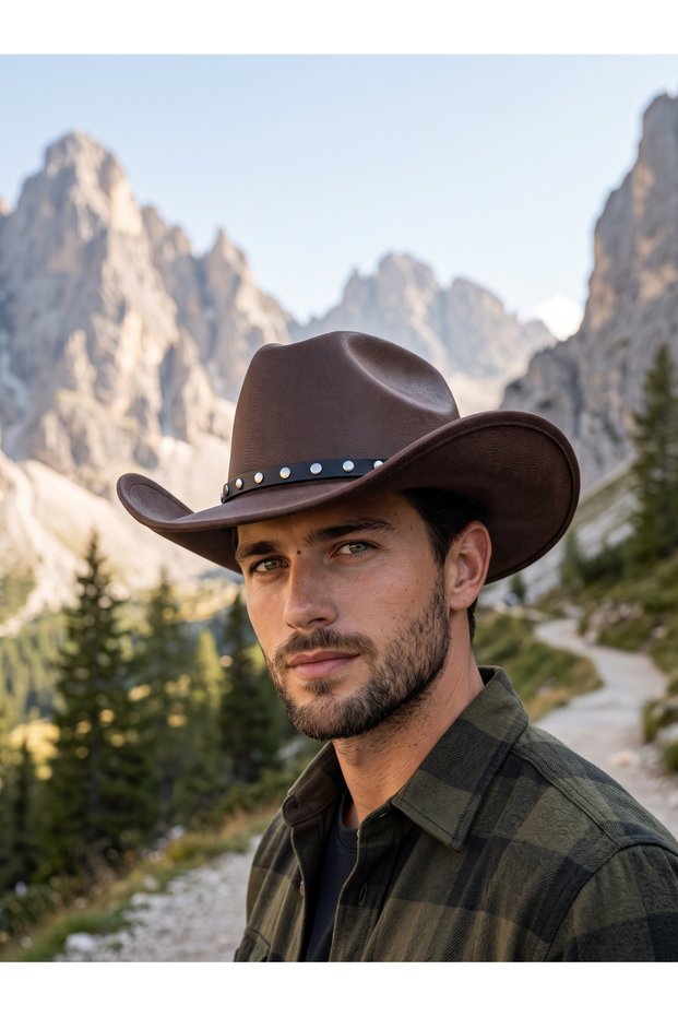 Men's Cowboy Hat with Felt Western Leather Band