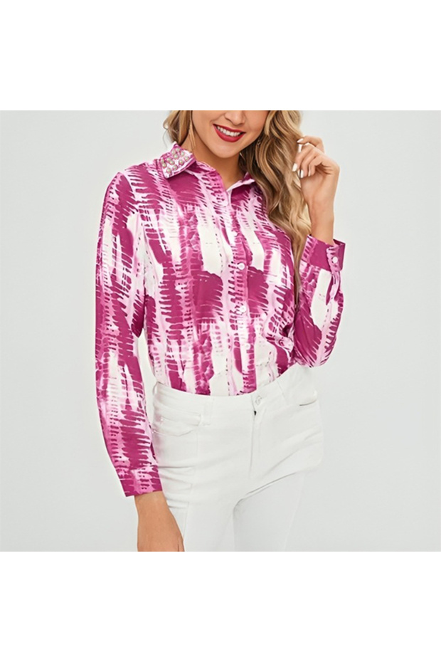 Women's Pink Tie-dye print Long Sleeve Shirt