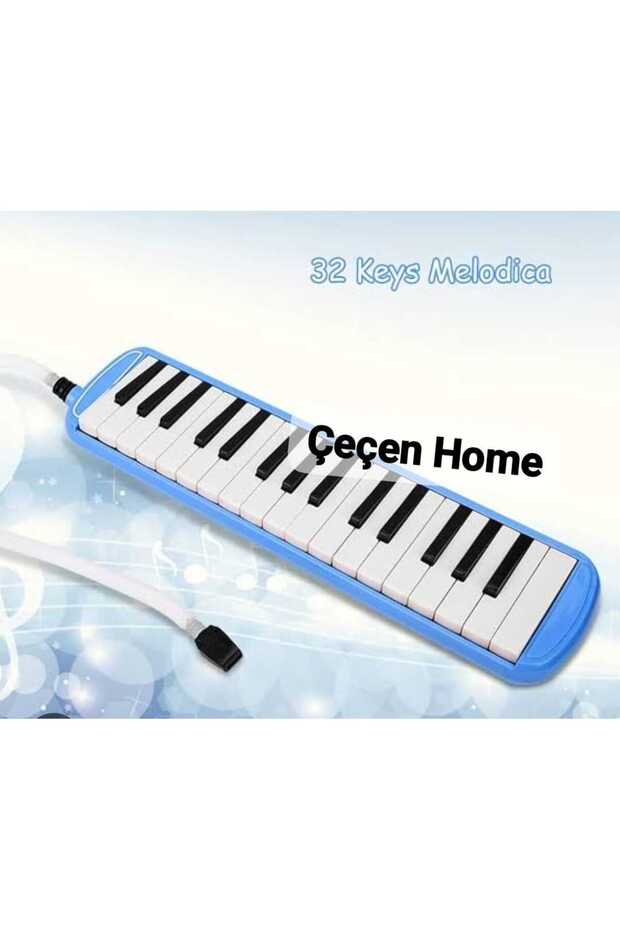 32-Key Blue Melodica Set, School Musical Instrument with Hose and Mouthpiece, Beginner Educational Melodica