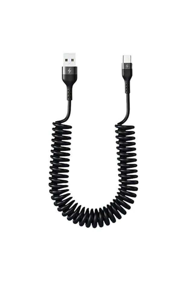 USB C to C Cable, Fast Charging & Data Transfer, Durable Spring Design, Tangle-Free, Stretchable Cor