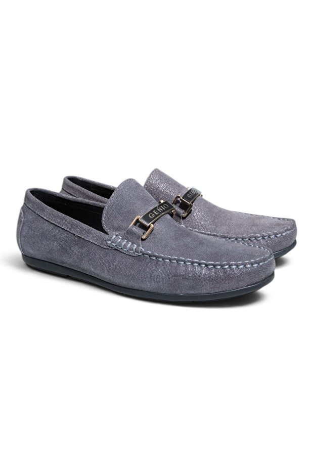 Gray Coco Gray Color Laceless Genuine Leather Men's Shoes