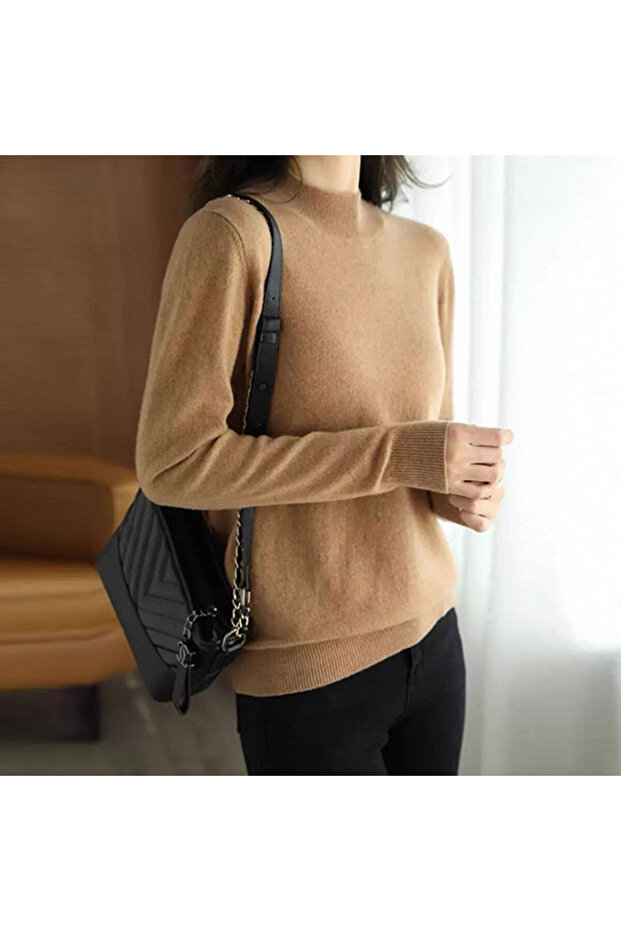 Women's Khaki High Neck Sweater