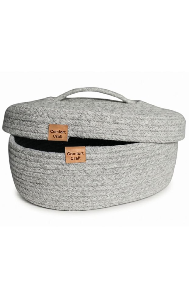 Jute Oval Covered Basket | Hand Woven Wicker Multi-Purpose Basket | Bathroom & Kitchen Organizer (5 Colors)