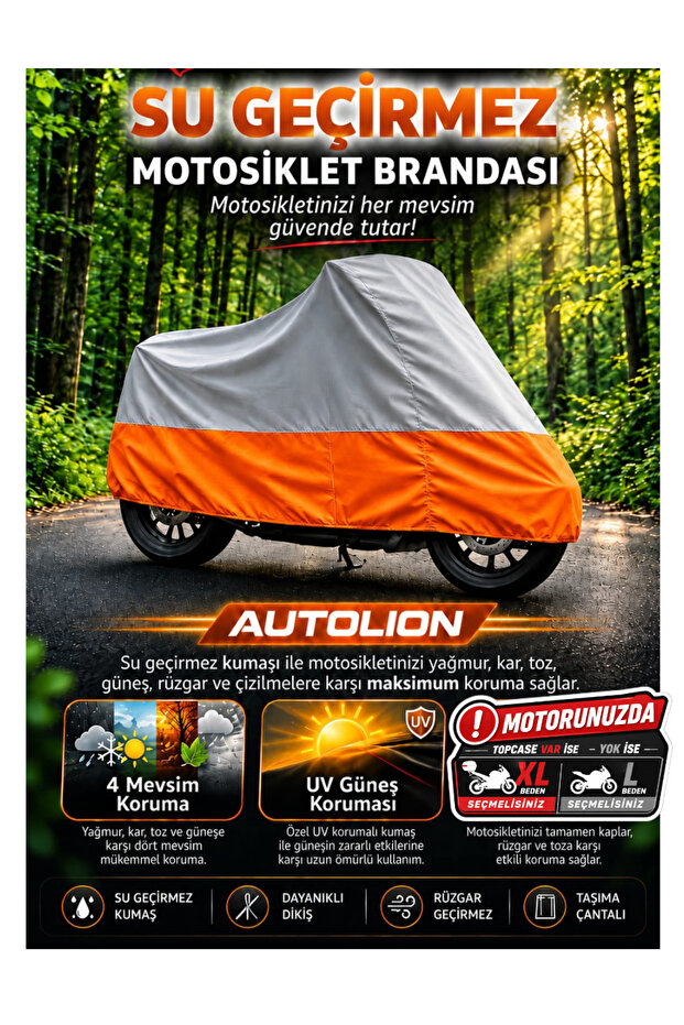 Yuki Solid Compatible (Grey-Orange) Motorcycle Cover, Waterproof Uv-Resistant Motor Cover with Connecting Clips and Carrying Bag.
