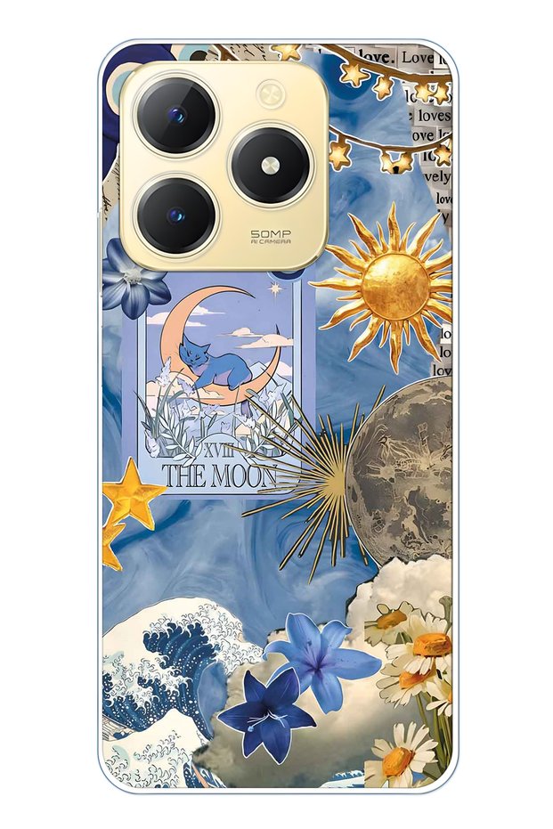 Realme C61 / C63 Compatible Moon Sun Vintage Sky Pattern Transparent Phone Case