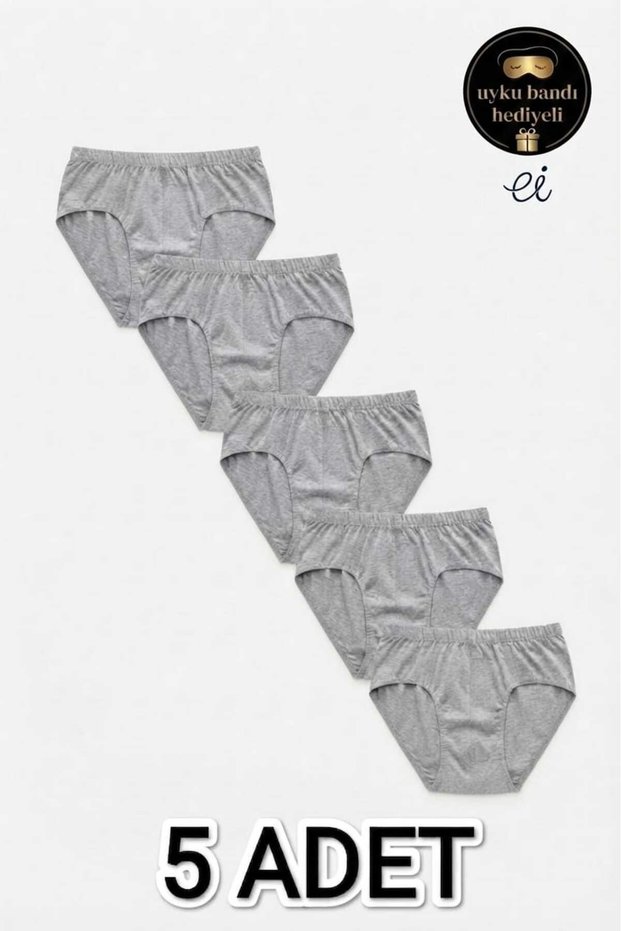 Pack of 5 Gray 100% Cotton Comfortable Fit Men's Slip Underpants - with Sleep Band Gift