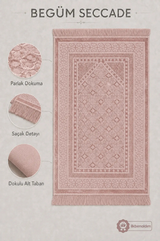 Begüm Woven Prayer Rug with Fringes and Textured Bottom Base |   Pink