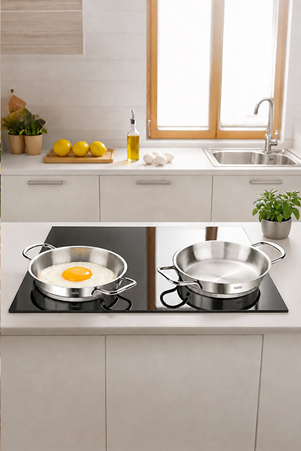 Silver steel 2 piece italian omelet pan set (18-20 cm)