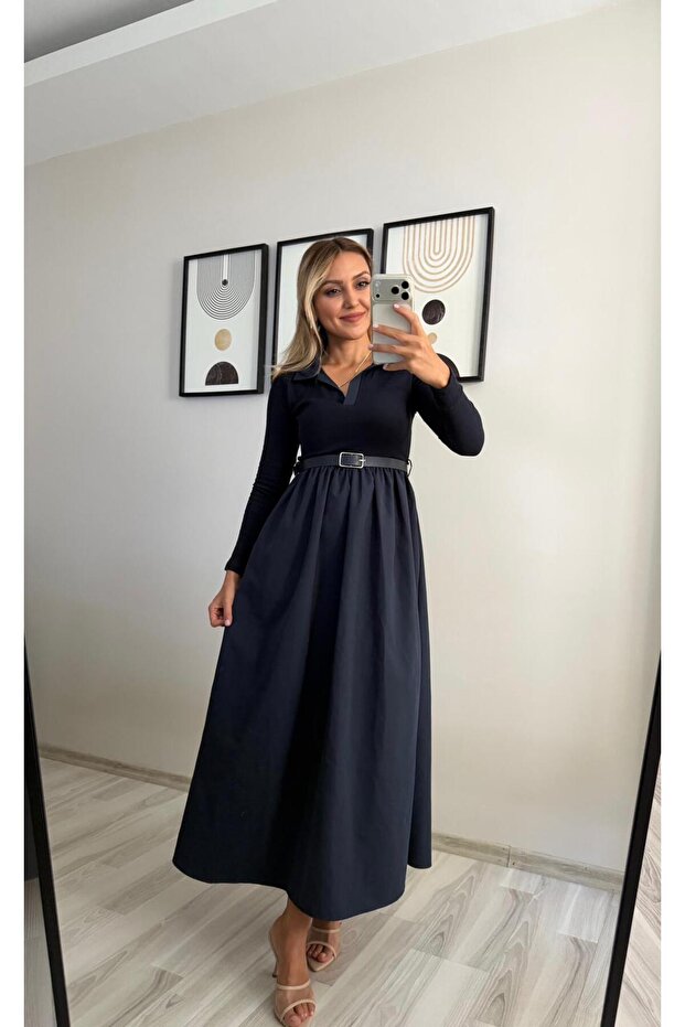 Belted Long Sleeve Camisole Dress with Tencel Skirt