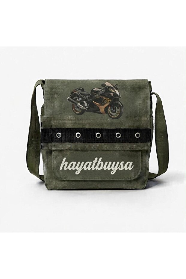 Khaki Hayatbuysa Printed Round Eyelet Messenger Bag