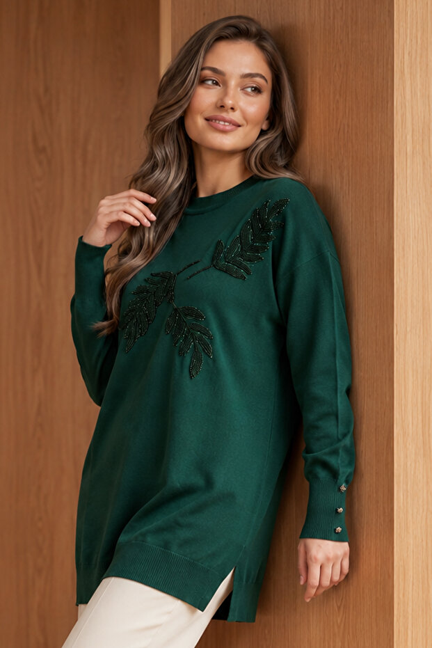 Patterned Mercerized Tunic N3385 Emerald Green