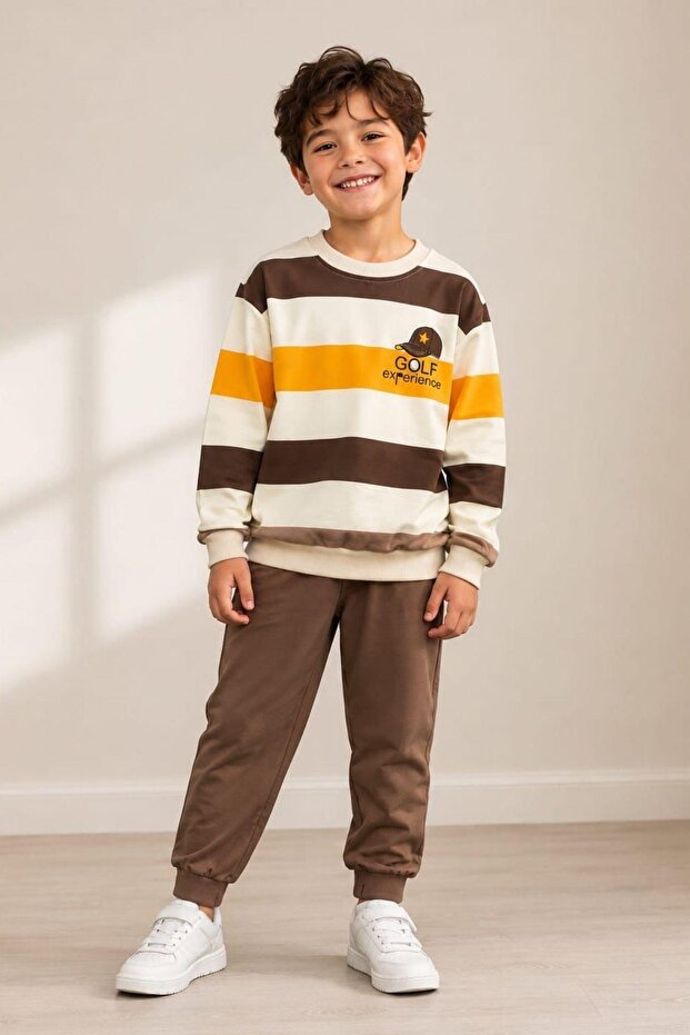 Boys' Striped Patterned School Daily Tracksuit Set Esf7036