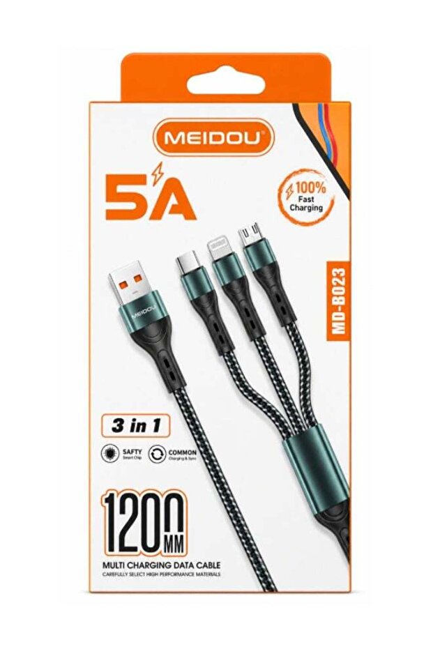 5A 1200MM Fast Cable 3in1 MD-B023