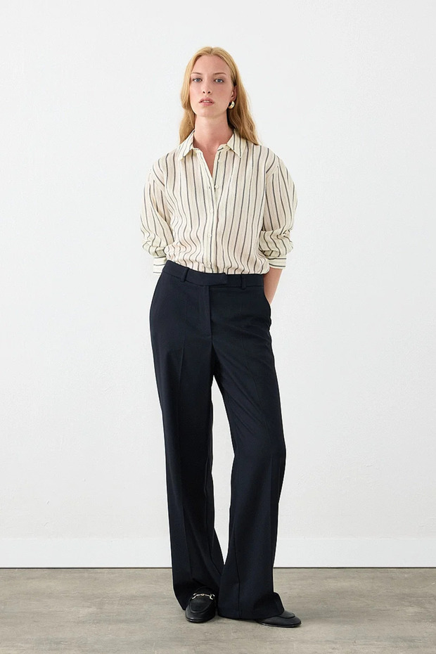 Wide Leg Pants with Belt Detail Navy Blue