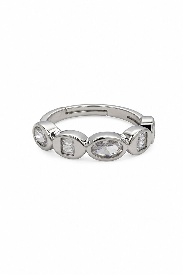 Adjustable Stone-Studded Steel Ring Stylish and Modern Design for Women