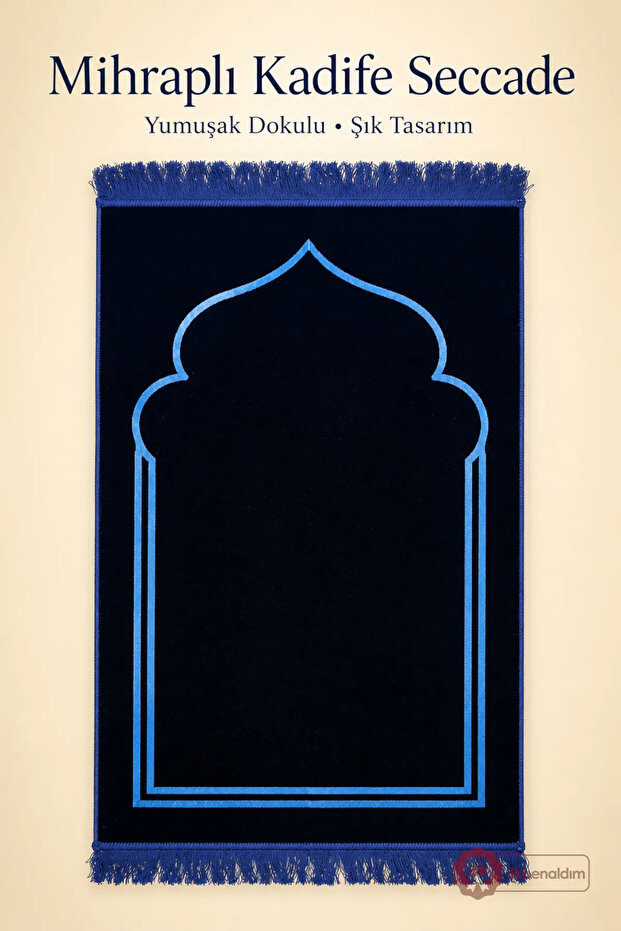 Mihraplı Velvet Prayer Mat – Soft Textured Prayer Mat | Navy Blue