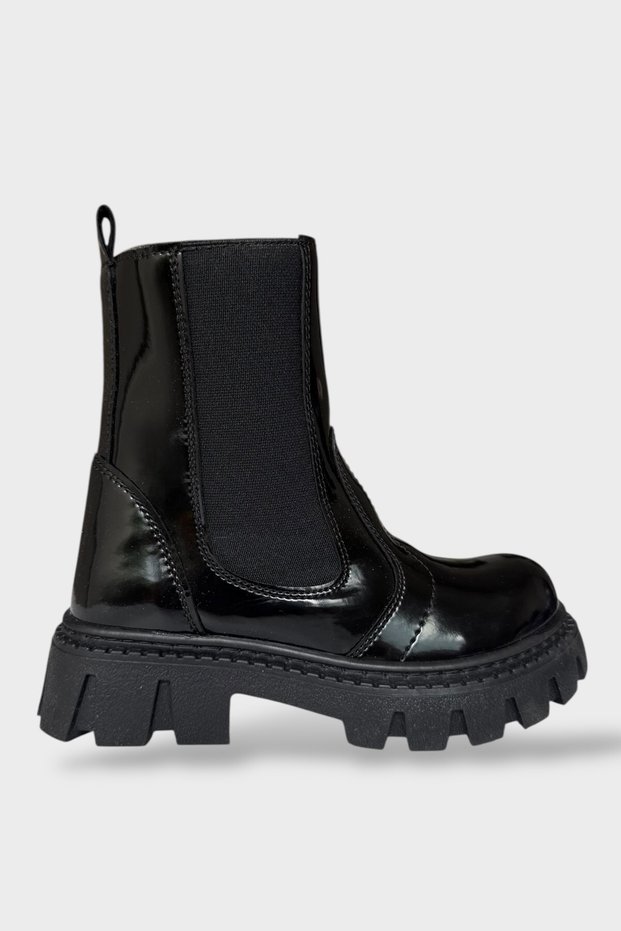 Rubber Detailed Thick Sole Girls' Boots Black - Black