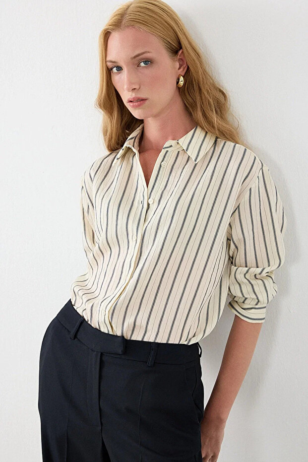 Striped Lyocell Shirt - Ecru