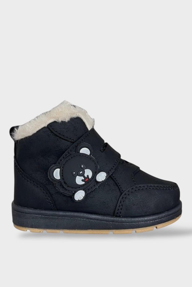 Velcro, Fur Inside, Rubber Anti-Slip Sole, Teddy Bear Children's Boots Black