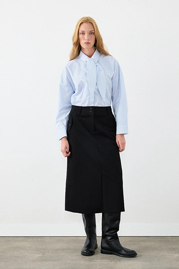 Midi Canvas Skirt - Black