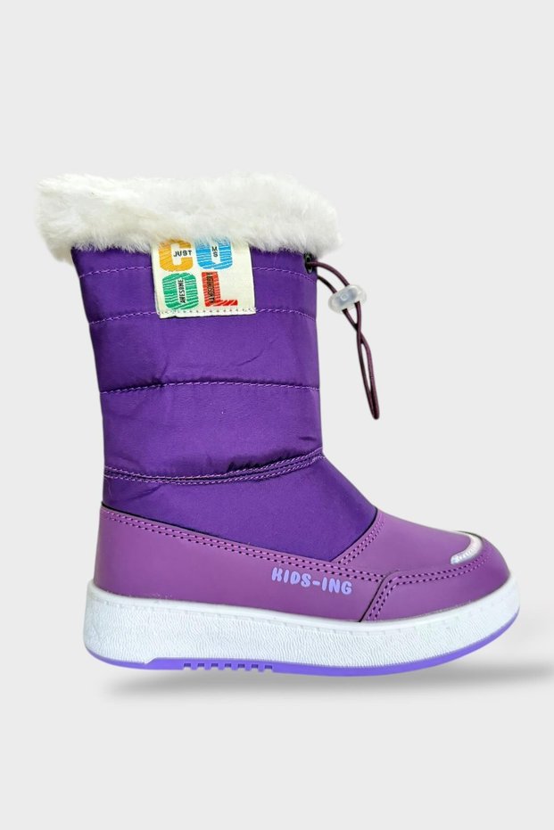 Water Repellent Adjustable Lace-Up Fur Girls' Boots Purple
