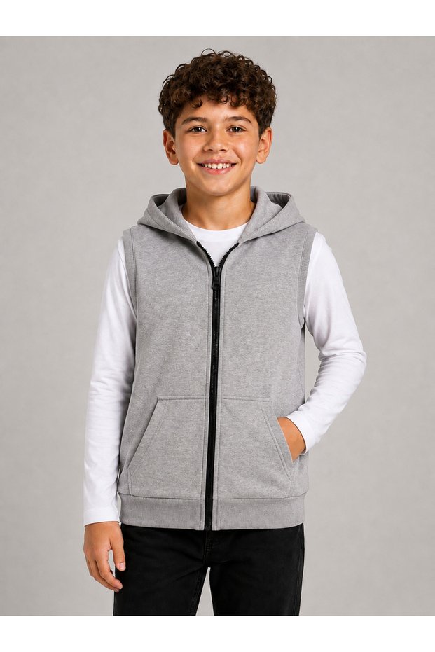 Unisex Gray Vest 100% Cotton 3-Ply Non-Striped Fabric (4 Seasons)