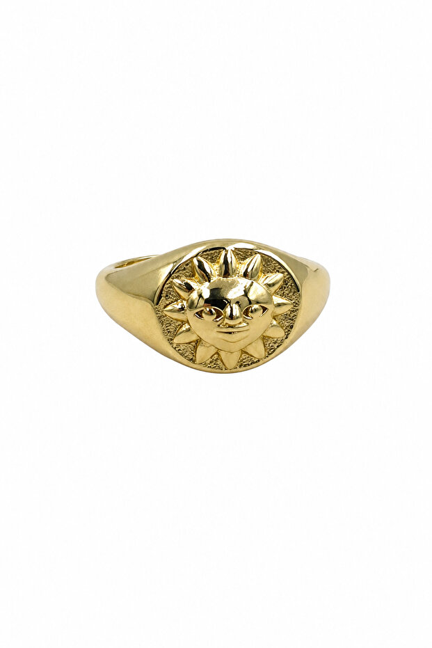 Stylish and Durable Steel Ring with Yellow Color Sun Motif