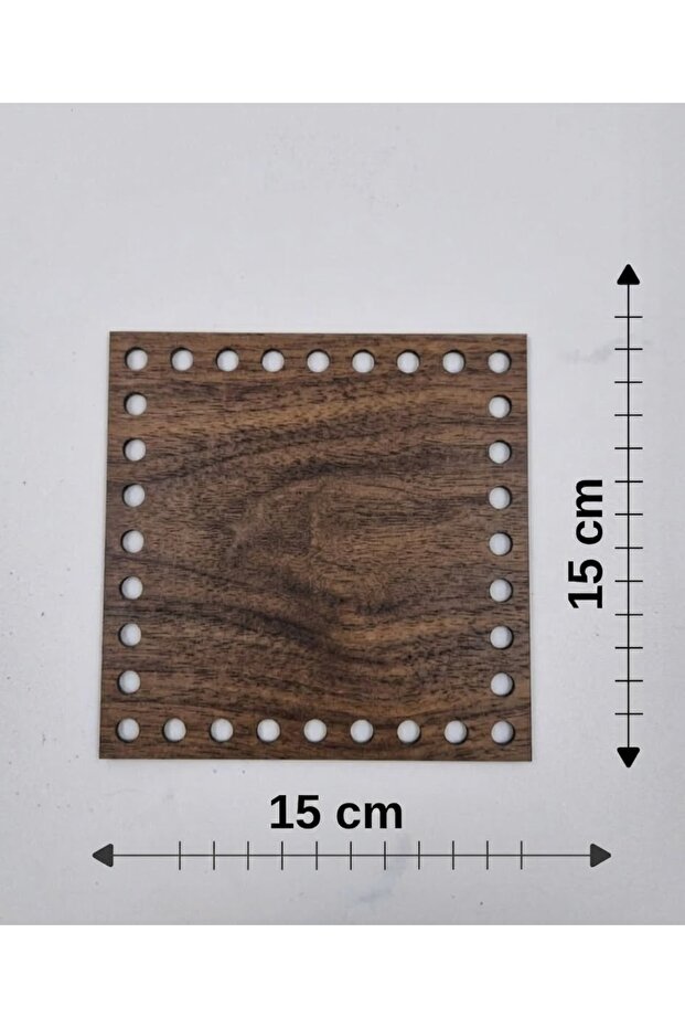 10 Pieces of Wooden Walnut Patterned 15X15 cm 1 Tray Knitting Plate Supla Perforated Coaster Crochet Base Craft Basket Base