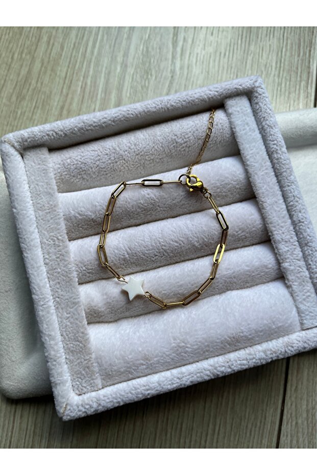 Star Pearlescent Natural Stone Steel Bracelet Handcrafted