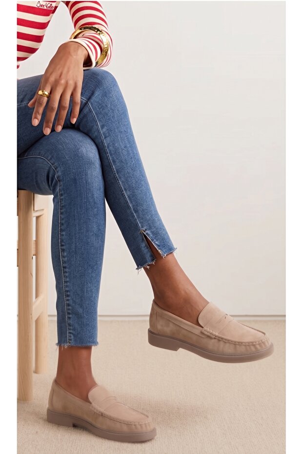 Women's Drawstring Genuine Suede Mink Loafer
