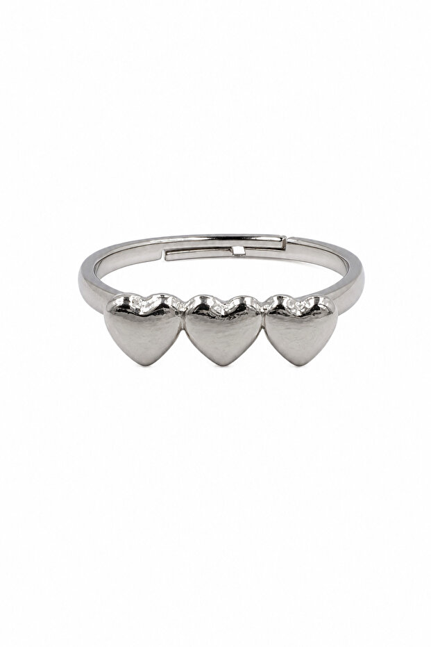 Adjustable Steel Ring with Three Hearts Stylish and Modern Design for Women