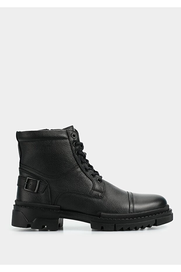 Black Leather Men's Military Boots