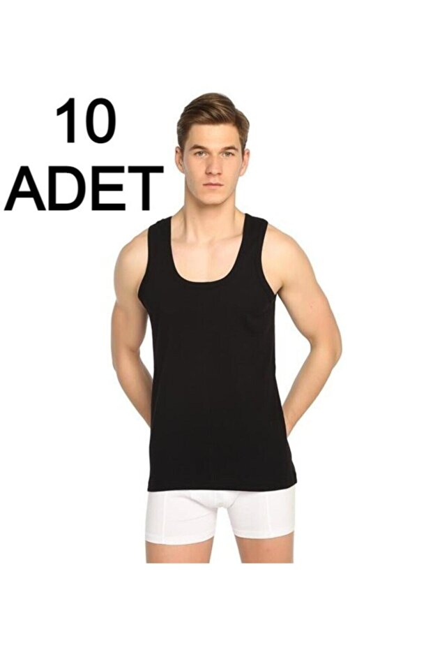 Tutku-Men's Classic Black Ribbed Undershirts 10-Pack