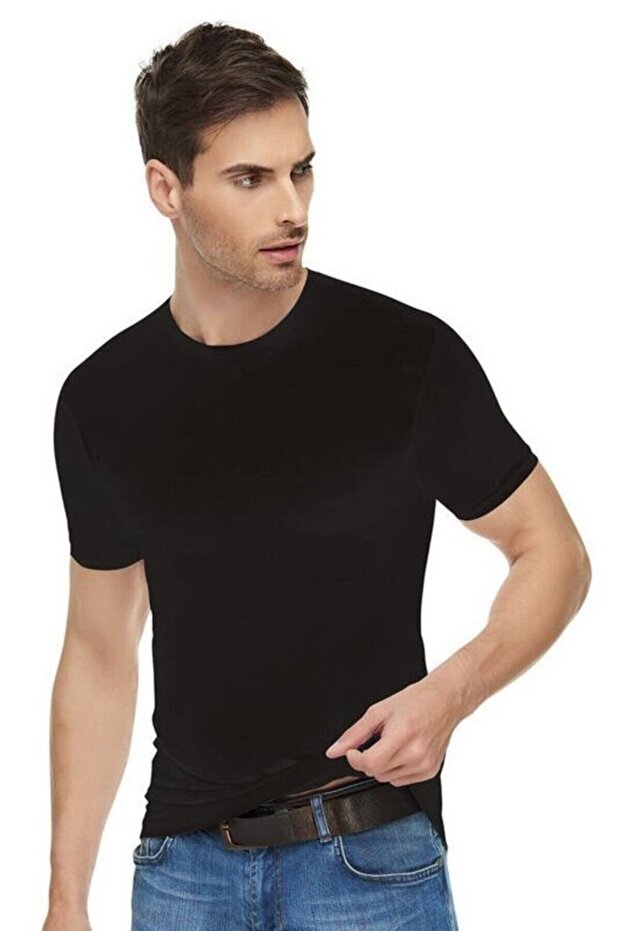 Tutku-Men's Black Crew Neck Combed Cotton Undershirt 6-Pack
