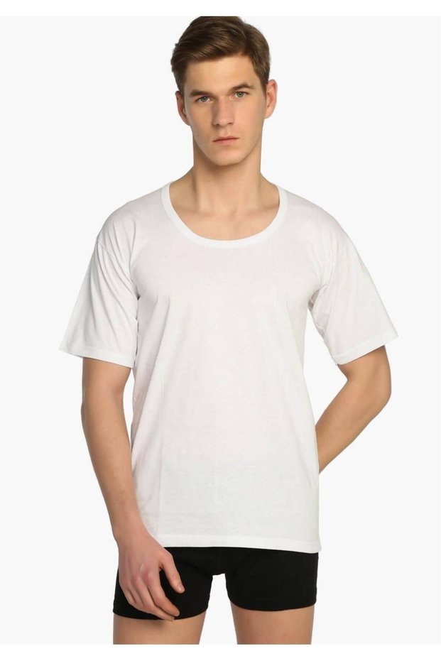 Tutku-Men's White Crew Neck Undershirt Elf568Tccm New Season (4 Piece Economic Package)
