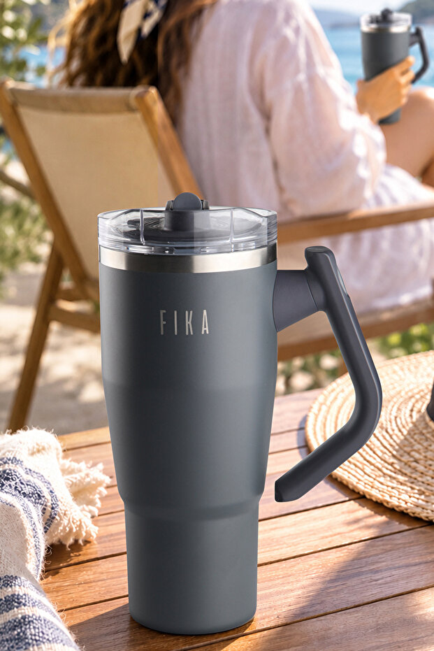 Fika Lumi Patented Leak-Proof Double Spout Steel Thermos with Rotating Handle 950 ml - Anthracite