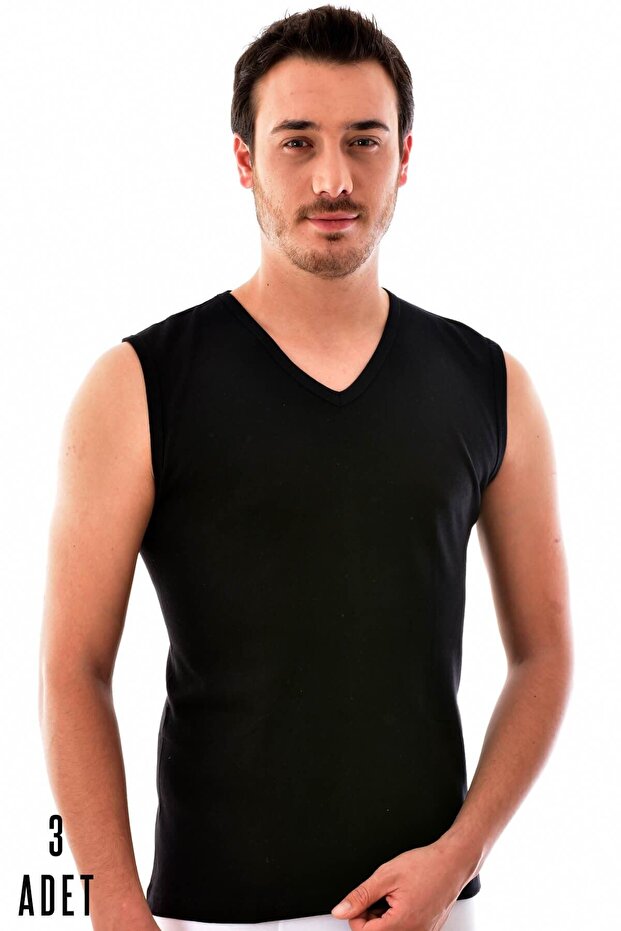 Tutku-Men's Black 3-Piece Tutku V-Neck Cotton Undershirt 0401