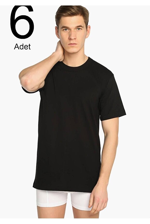 Tutku-Men's Black 6-Pack Crew Neck Undershirt Elf568Tccm6 New Season