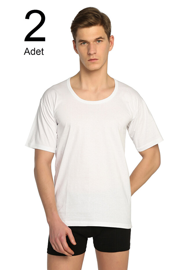 Tutku-Men's White 2-Pack Crew Neck Undershirt Elf568T0103Ccm2