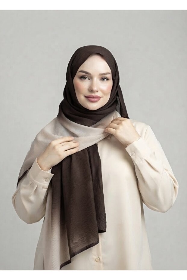 Bitter Brown - Cream Muslin Gradient Piping Shawl
