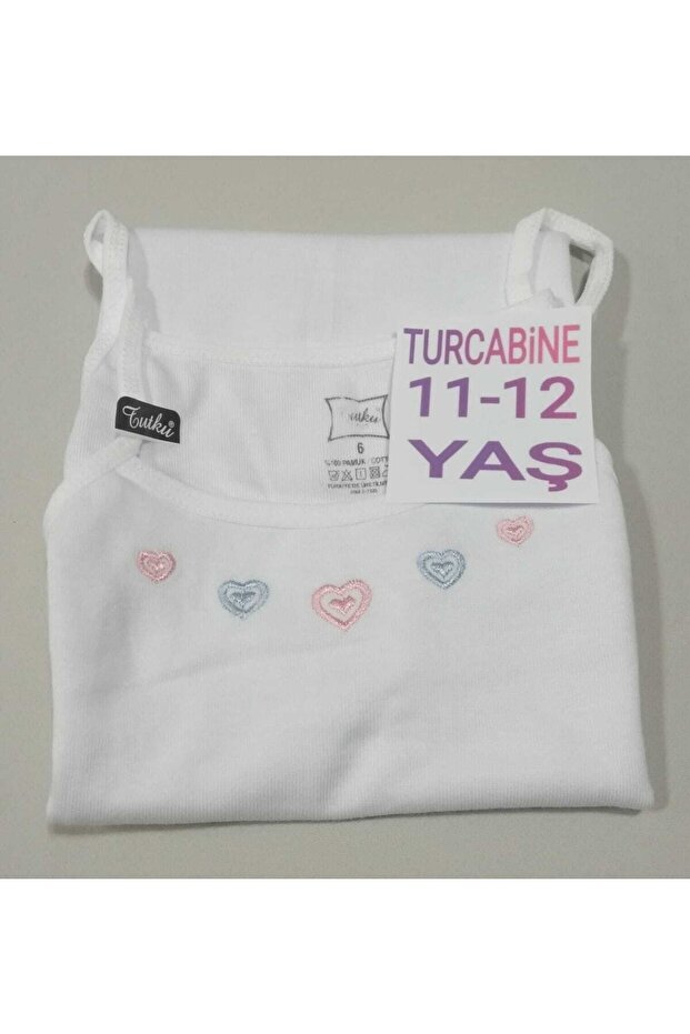 Tutku-1 Piece Cotton Lycra Flexible Comfortable Girl's 11-12 Years Old White Color Rope Strap Undershirt