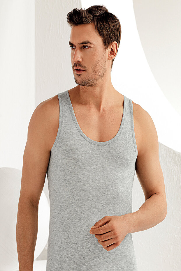 Tutku-Men's Gray Wide Strap Lycra Single Jersey Undershirt Me067