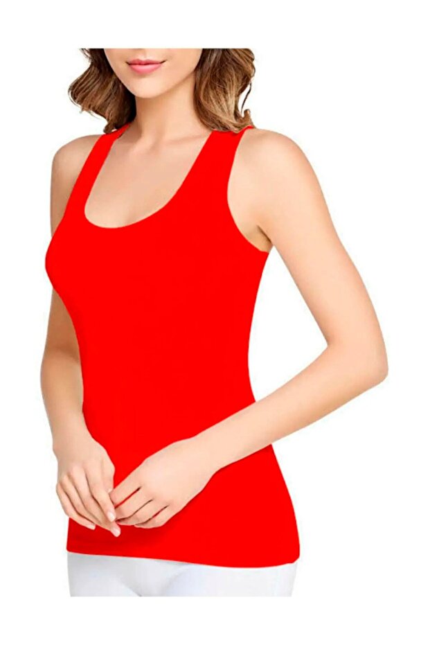 Tutku-Women's Red 100% Cotton Thick Strap Ribbed Undershirt 6-Piece Pack (Model No-0136)