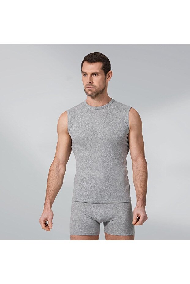 2 Pieces Gray Color Sleeveless Crew Neck Ribbed Undershirt