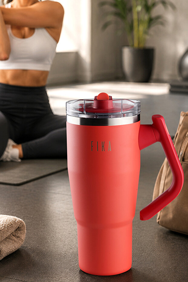Fika Lumi Patented Leak-Proof Double Spout Steel Thermos with Rotating Handle 950 ml - Red