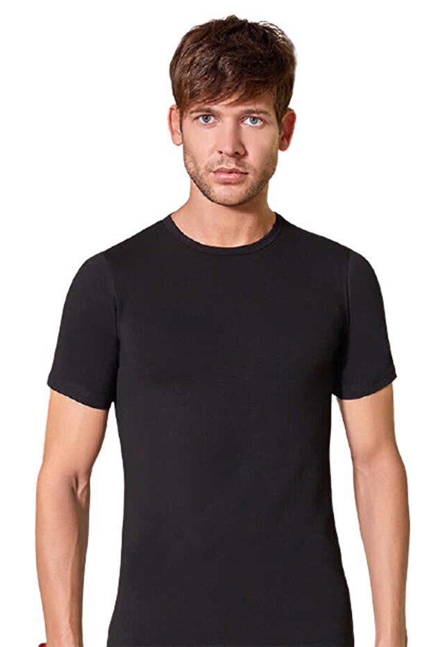 Pack of 2 Men's Black Color 0 Collar Short Sleeve Undershirt Undershirt