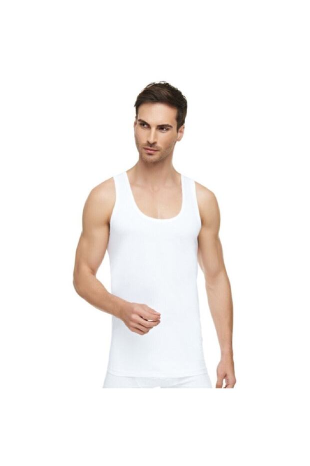 Tutku-Men's White Cotton Classic Strappy Undershirt 2 Pieces
